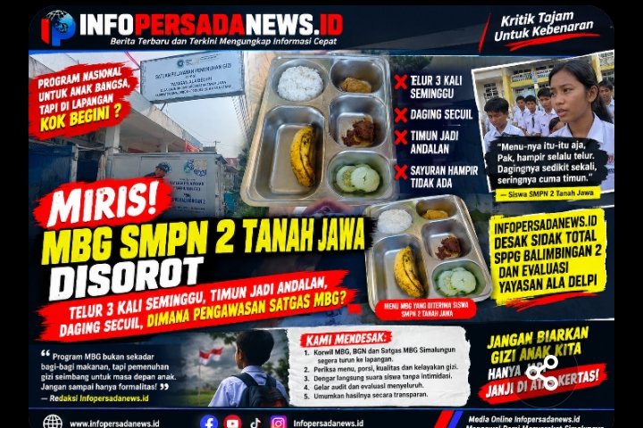 MIRIS! MBG SMPN 2 TANAH JAWA DISOROT: TELUR DISEBUT BERULANG, DAGING SECuil, TIMUN JADI PELENGKAP—SATGAS MBG DI MANA?
